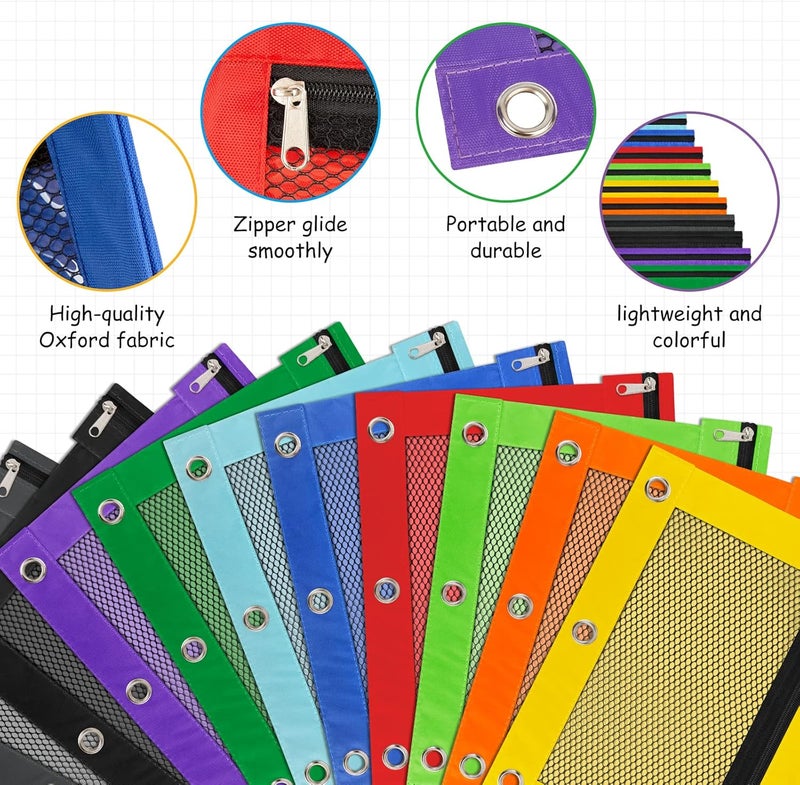 IKAYAS 32 Colorful Pencil Pouches with Zipper - 3 Ring Binder Pencil Case for Classroom & Teacher Supplies - Image 3